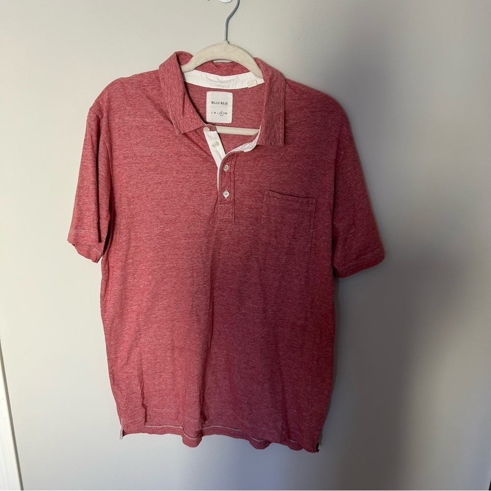 Men's Billy Reid Red Micro Stripe 100% cotton Polo XL